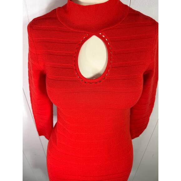 Guess women’s red bodycon sweater dress with mock neck and keyhole cutout Size S - Picture 5 of 10